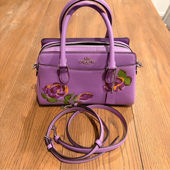Coach Mini Darcie Carryall Purple Floral Women's Bag new with tag leather - Picture 2 of 10